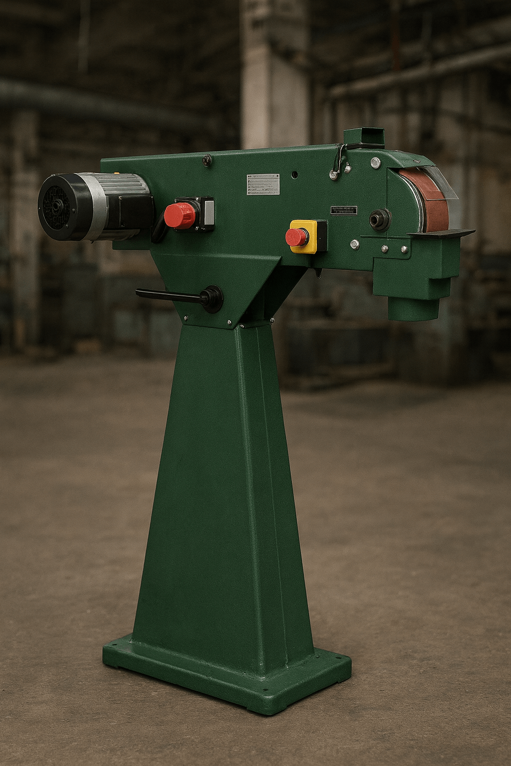 Fémipari szalagcsiszoló gép ipari műhelycsarnok körülmnények között