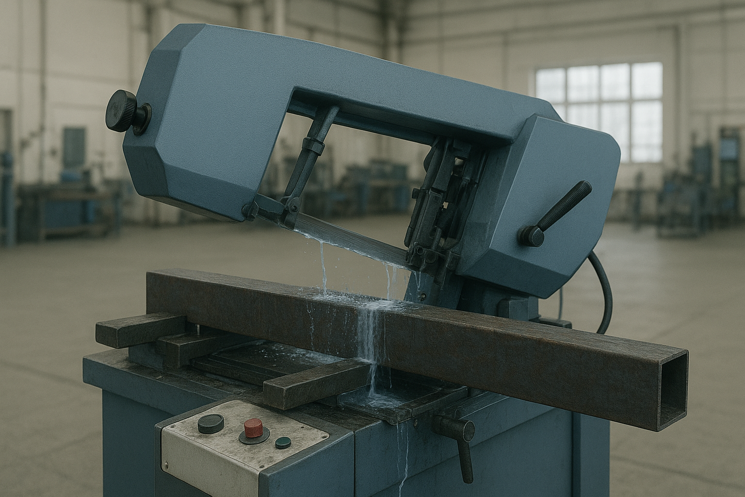 Állványos fémipari szalagfűrész nagy méretű vasanyagok darabolásához ipari környezetben