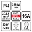 YATO Elektromos hosszabbító 3-as eloszóval 16 A/1,5² H07RN-F, IP44 3G 1,5 - 20 m