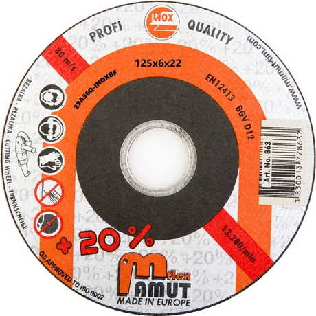 MAMUT TIM VÁGÓKORONG - PROFI-INOX/125x6x22 mm
