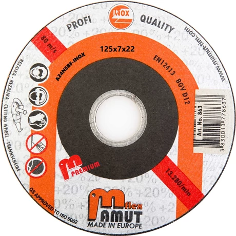 MAMUT TIM VÁGÓKORONG - M.PRÉMIUM-INOX/125x7x22 mm