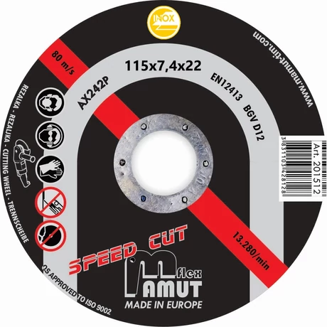MAMUT TIM VÁGÓKORONG - PROFI-INOX SPEED CUT/115x7,4x22 mm