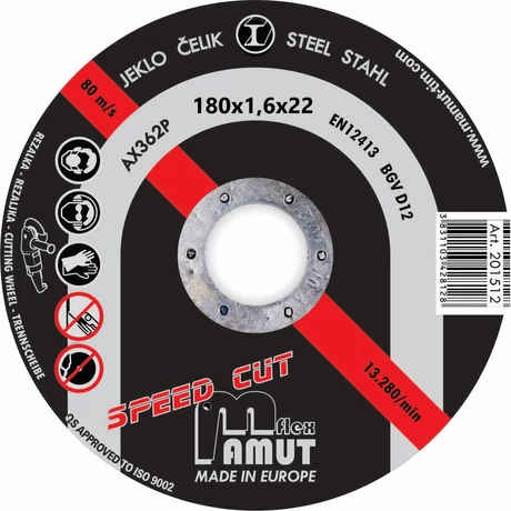 MAMUT TIM VÁGÓKORONG - PROFI-ACÉL SPEED CUT/180x1,6x22 mm