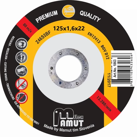 MAMUT TIM VÁGÓKORONG - PRÉMIUM-INOX/125x1,6x22 mm