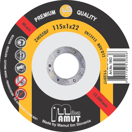 MAMUT TIM VÁGÓKORONG - PRÉMIUM-INOX/115x1x22 mm