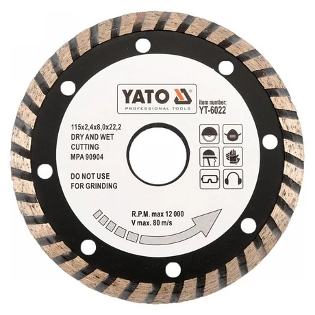 YATO TURBO Gyémánt vágótárcsa - 230x3,1x8,0x22,2 YATO TURBO Gyémánt vágótárcsa - 230x3,1x8,0x22,2