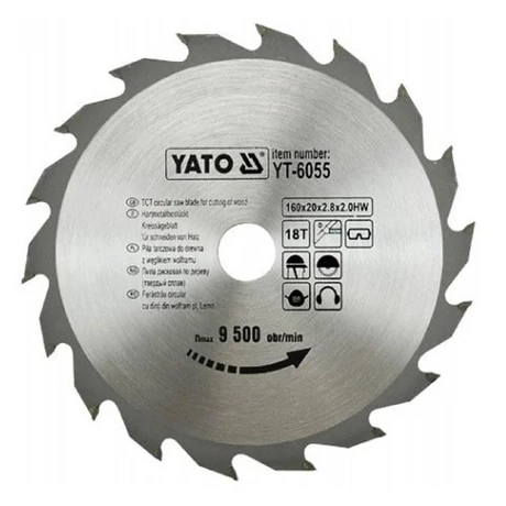 YATO TCT Fűrésztárcsa fához vídiás - 160x2,0x20x18 HW