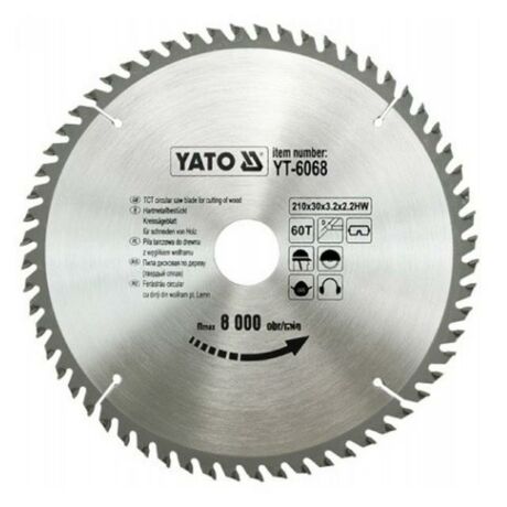 YATO TCT Fűrésztárcsa fához vídiás - 210x2,2x30x60 HW