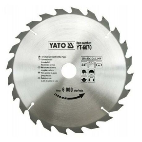 YATO TCT Fűrésztárcsa fához vídiás - 250x2,2x30x24 HW